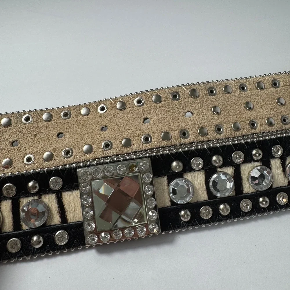 Y2K Retro Zebra‎ Rhinestone Belt Adjustable Womens Large